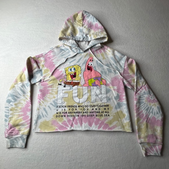 Nickelodeon SpongeBob SquarePants Small Tie Dye Cropped Hoodie Patrick Women - Picture 1 of 11
